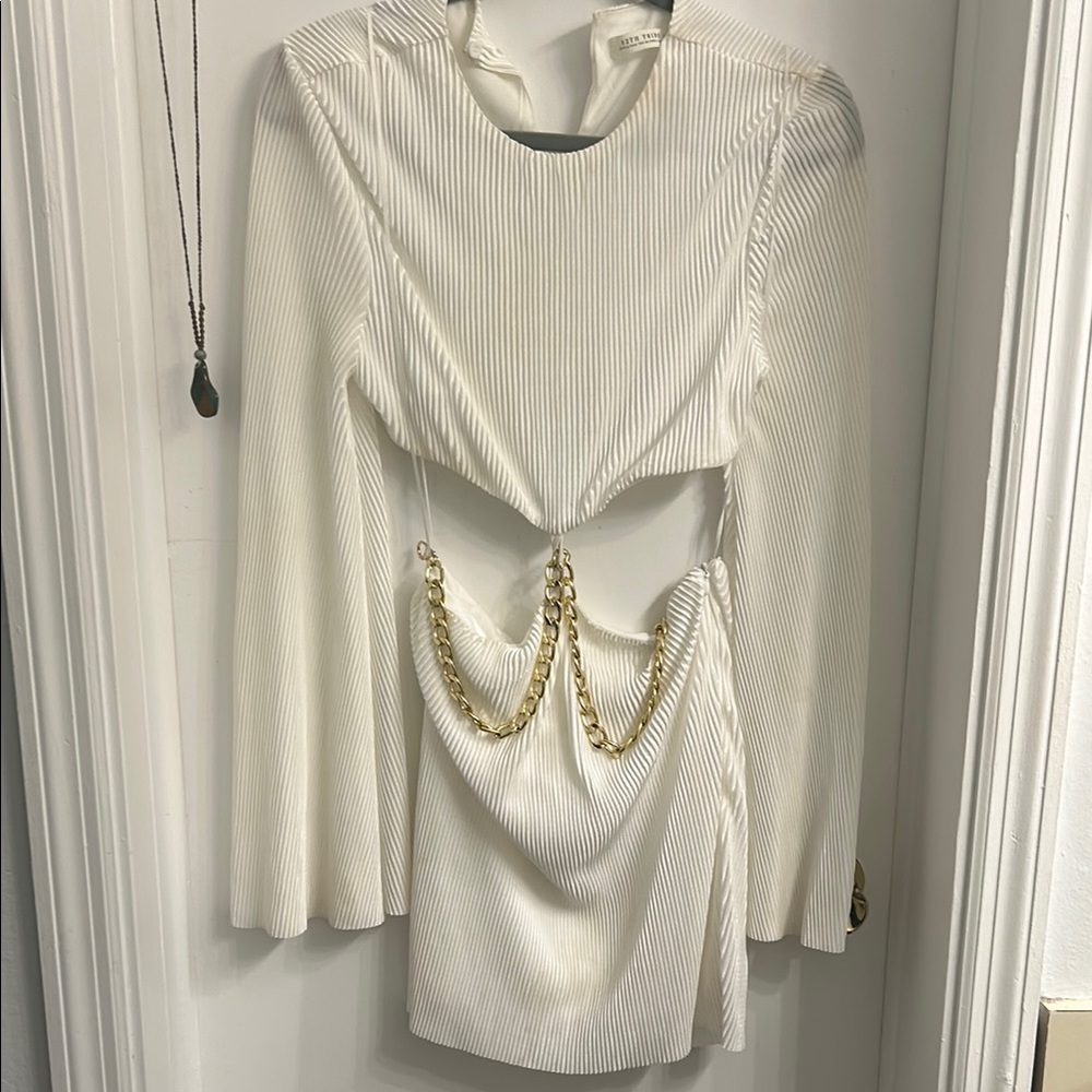 12th Tribe White Embellished Cut Out Mini Dress